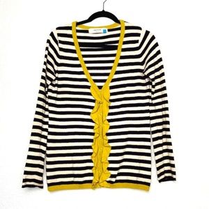 ANTHRO Sparrow Purple White Ruffle Button Cardigan